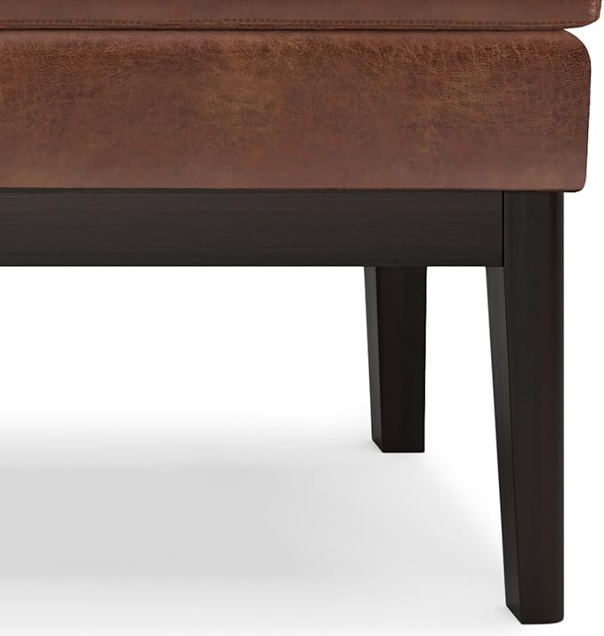 SIMPLIHOME Carlson 45-inch Wide Vegan Faux Leather Ottoman Bench in Distressed Black with Solid Wood Frame for Living Room, Entryway, or Bedroom
