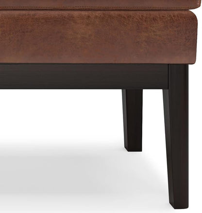SIMPLIHOME Carlson 45-inch Wide Vegan Faux Leather Ottoman Bench in Distressed Black with Solid Wood Frame for Living Room, Entryway, or Bedroom