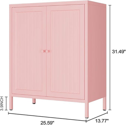 Living Room Cabinets, Pink Lockable Storage Cabinets with Doors and Shelves,2 Door Cabinet with high feet,Modern Metal Locker,Low Side Cupboard for Home,Office,Kitchen,Bathroom,Dining Room