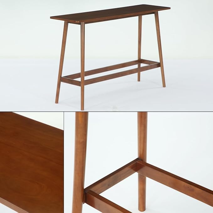LITTLE TREE 63" Bar Table, Counter Height Table with Solid Wood Legs, Retro Long Kitchen Bar Table for Home Kitchen, Dining Room, Living Room, Bistro, Balcony,Pub (Rustic Brown)