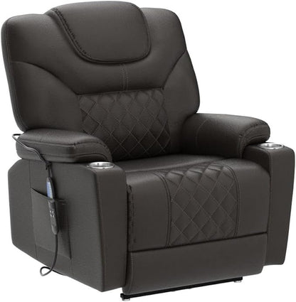 Lift Chair for Elderly: 9988 High Density Foam Lay Flat Heat and Massage, Reclining to 180, 2 Pockets Cup Holders, 2 Remote Controls, Dual OKIN Motors - Breathable Leather Reddish Brown