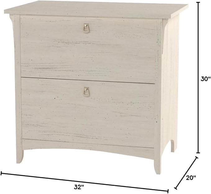 Bush Furniture Salinas 2 Drawer Lateral File Cabinet in Antique White, Home Office Storage Solution, Organizer with Drawers for Workspace, Filing Unit
