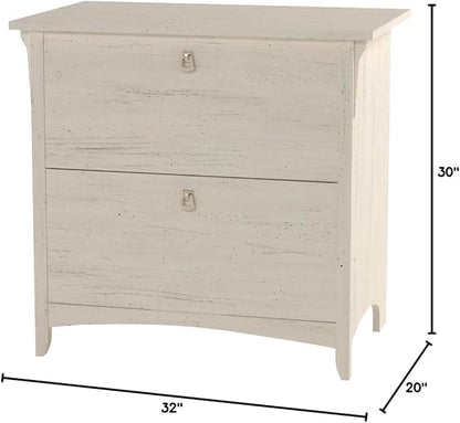 Bush Furniture Salinas 2 Drawer Lateral File Cabinet in Antique White, Home Office Storage Solution, Organizer with Drawers for Workspace, Filing Unit