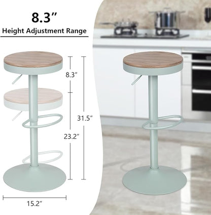 Kidol & Shellder Bar Stools Set of 6 Round Adjustable Swivel Barstools Modern Backless Bar Chairs Wooden Seat Counter Height Stools Armless for Kitchen Island, Cafe, Dining Room (Mint Green)