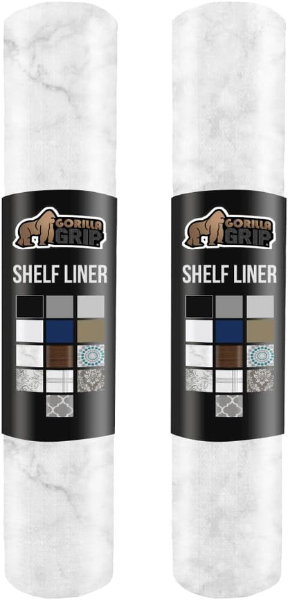 GORILLA GRIP Slip Resistant Drawer and Shelf Liner 2 Pack, Non Adhesive Water Resistant, Easy Clean and Trim, Smooth Surface Liners for Kitchen Cabinet, Shelves, Drawers, Pantry, 12 IN x 10 FT, Marble