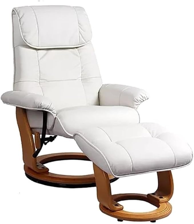 Pemberly Row Stressless Recliner with Ottoman in White Leather, Swivel Recliner Ottoman for Modern Living Room Comfort