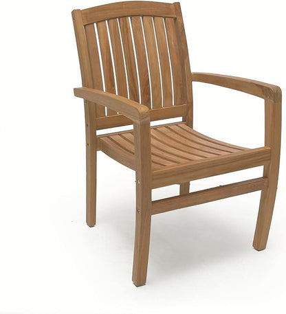 7PC Indonesian Grae A Teak Outdoor Patio Dining Set with Smith 84x40 Small Double Extension Rectangle Table and 6 Java Stacking Chairs