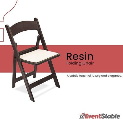 EventStable Titan PRO Resin Folding Chair - Dark Brown Indoor/Outdoor Lightweight Foldable Chair - Vinyl Padded Folding Chair for Weddings Parties Events - 100 Pack