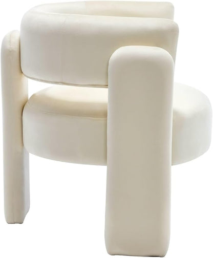 Velvet Accent Chair with Arms, Upholstered Barrel Armchair with Curved Back, Comfy Single Side Chair for Reading, Living Room, Home Office, Beige