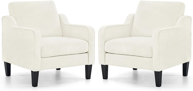 VINGLI Mid Century Modern Accent Chairs Set of 2, Comfy Armchair Chenille Sofa Upholstered Side Reading Chair for Living Room, Bedroom, Play Room, Apartment, Office