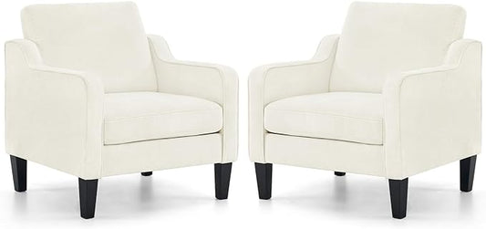 VINGLI Mid Century Modern Accent Chairs Set of 2, Comfy Armchair Chenille Sofa Upholstered Side Reading Chair for Living Room, Bedroom, Play Room, Apartment, Office