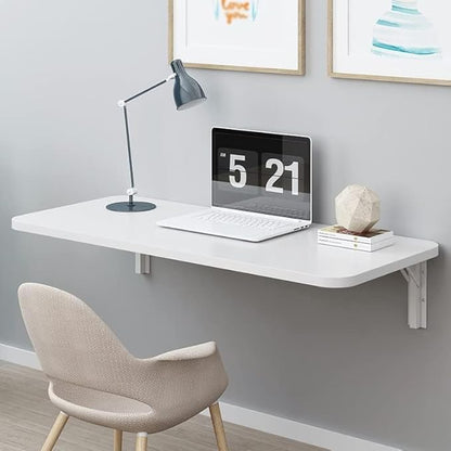 Wall Mounted Folding Table,White Floating Desk for Small Spaces,Stainless Steel Bracket Laundry Folding Table,Wall Folding Desk,Home Bars and Dining Establishments(90x50cm/35.4"×19.7")