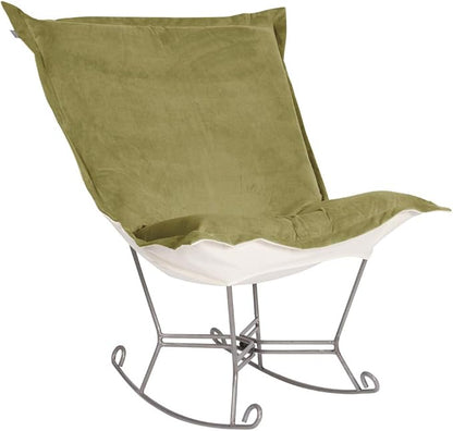 Howard Elliott Scroll Puff Rocker Seating Chair With Cover, Multipurpose Alternate Seating Butterfly Chair with Titanium Frame, Patio Furniture for Camping, Home, Indoor & Outdoor, Bella Moss