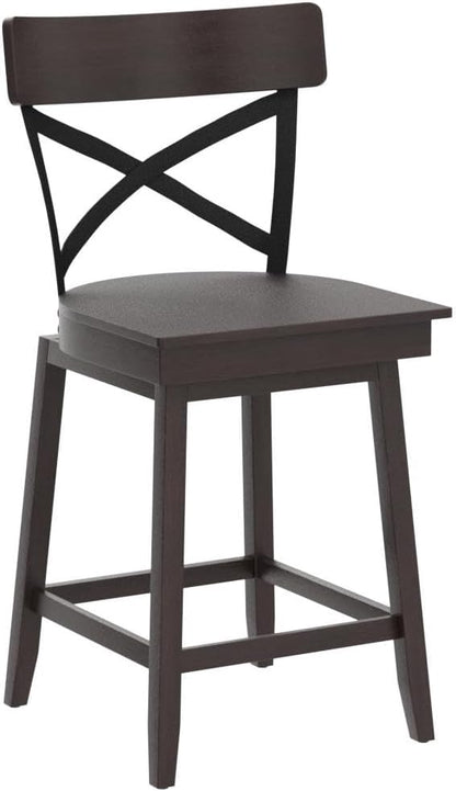 COSTWAY Swivel Bar Stool Set of 2, 24 Inch Ergonomic Counter Height Chairs with Open X Back & Footrest, 2PCS Vintage Wooden Barstools for Kitchen Island, Pub, Bistro, Café, Brown (2, 24 inch)