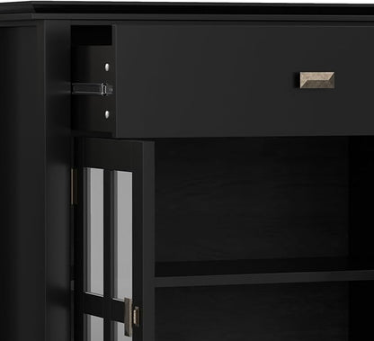 SIMPLIHOME Artisan Buffet - 60 inch Wide Solid Wood 4-Door Sideboard Buffet in Black, Transitional Storage Cabinet for Dining Room or Kitchen with Adjustable Shelves and Square Knobs