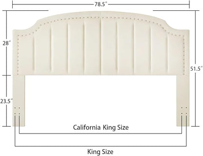 24KF Velvet Fabric Upholstered King/California King Headboard with Nail Trims, Modern Vertical Channel Design with Curved King Headboard, 6052-K-Cream