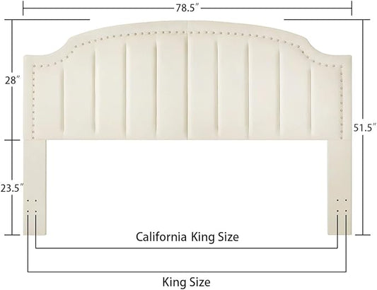 24KF Velvet Fabric Upholstered King/California King Headboard with Nail Trims, Modern Vertical Channel Design with Curved King Headboard, 6052-K-Cream