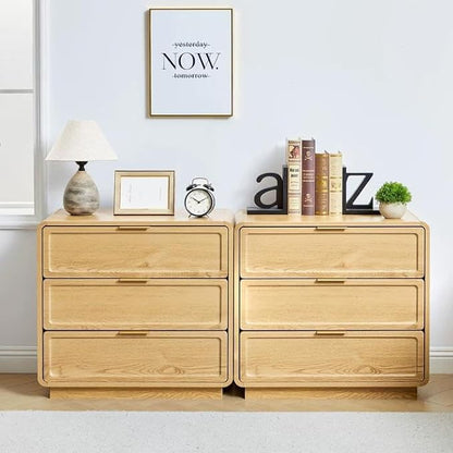 Modern Nightstand Set of 2 for Bedroom, 26'' Wide Wood 3 Drawers Bedside Table, Large Dresser w/Curved Profile Design, Side Table, End Table with Storage Drawers for Living Room, Entryway, Natural