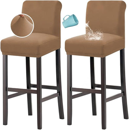H.VERSAILTEX 100% Waterproof Bar Stool Cover Stretch Counter Stool Pub Chair Slipcover for Dining Room Removable Soft Thick Solid Fleece Fabric Bar Stool Slipcovers Set of 2, Sand
