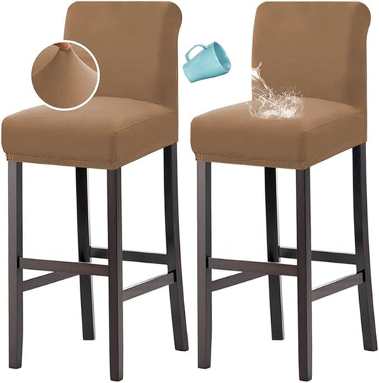 H.VERSAILTEX 100% Waterproof Bar Stool Cover Stretch Counter Stool Pub Chair Slipcover for Dining Room Removable Soft Thick Solid Fleece Fabric Bar Stool Slipcovers Set of 2, Sand