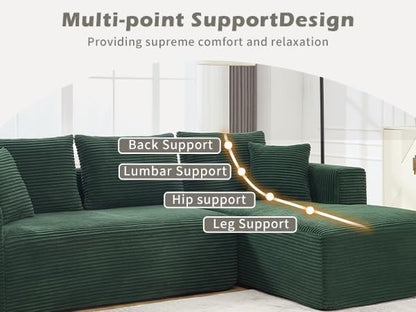 PELUMY 108.7" L-Shaped Modular Sectional Sofa with Oversized Chaise, Cloud Couch with Memory Foam, No Assembly Required Sleeper Sofa for Small Space Living Room, Apartment (Green, Corduroy)
