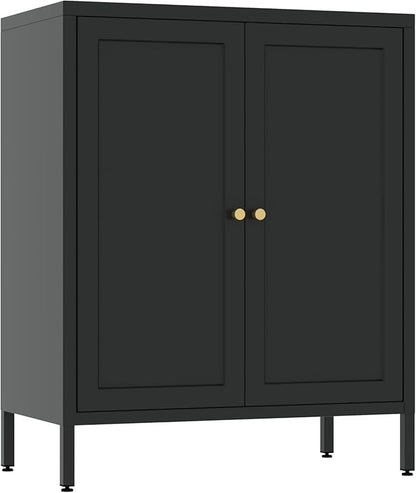 Small Storage Cabinet, Metal Modern Accent Cabinets with Doors and Shelves, Low Cabinet with high feet and Locker, Coffee Bar with Storage for Home,Office,Kitchen,Bathroom,Dining Room