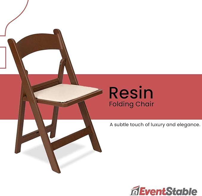 EventStable Titan PRO Resin Folding Chair - Brown with Ivory Indoor/Outdoor Lightweight Folding Chair - Vinyl Padded Foldable Chair for Weddings Parties Events - 4 Pack