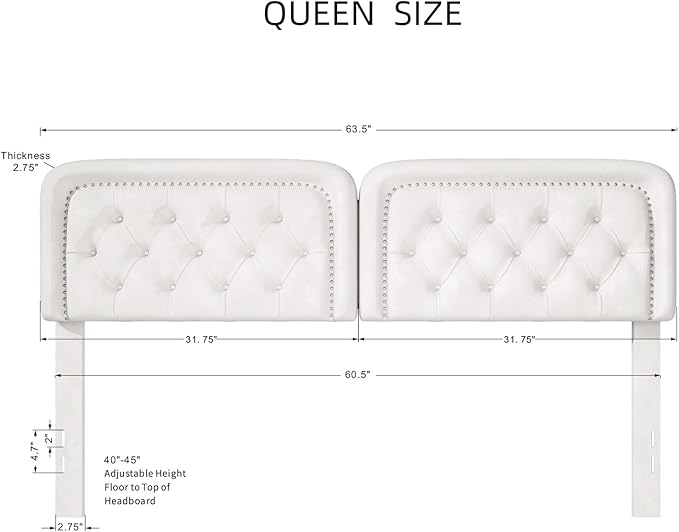 Tufted Upholstered Headboard Queen Size, Button Adjustable Height Queen Head Board Only, Sturdy and Durable Solid Wood with Nailhead Trim Headboards, Ideal for Bedroom, Dorm, Guest Room,Beige