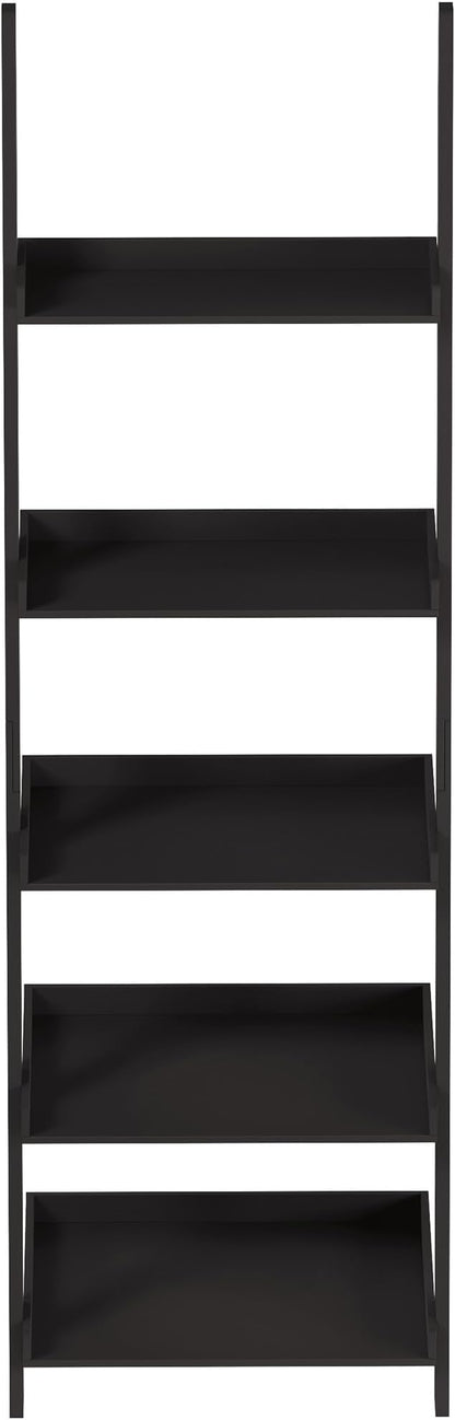 Lavish Home Bookshelf - 5-Tier Ladder Shelf with Leaning Look - Bookcase for Home Decor and Office Storage - Freestanding Book Shelves (Black)