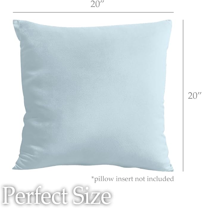 lalaLOOM Velvet Throw Pillow Covers, Set of 2, 20x20 Decorative Square Pillows Home Decor, Soft Accent Cases, Silky Machine Washable Pillowcases for Sofa, Couch, Bedroom, Living Room, Light Blue