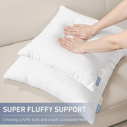 Leeden 18x18 Pillow Inserts Pack of 2, 18 Inch Throw Pillow Inserts, Soft Fluffy Decorative Square Throw Pillows for Couch, Sofa, Bed, and Home Decor White Pillows