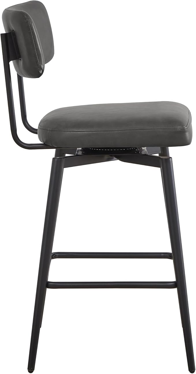 Watson & Whitely Swivel Counter Height Bar Stool Chairs Set of 2, 27.4" Faux Leather Upholstered Counter Stools with Back and Metal Frame, Grey