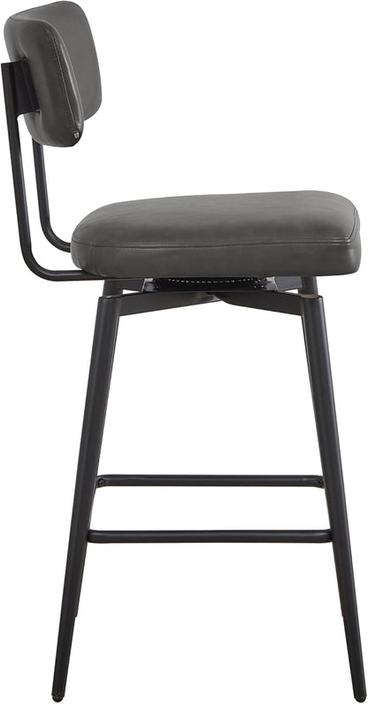 Watson & Whitely Swivel Counter Height Bar Stool Chairs Set of 2, 27.4" Faux Leather Upholstered Counter Stools with Back and Metal Frame, Grey