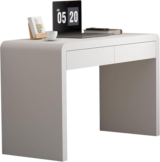 Executive Desk with Drawers, White Computer Desk with Drawers with Three-Layer Lacquered Thick Wooden Board, 47 inch Modern Home Office Desk for Study, Living Room, Bedroom