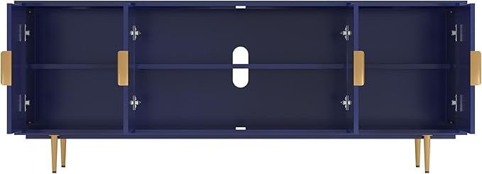 66" Modern TV Stand for TVs up to 75",TV Cabinet with Glass Door,Entertainment Center with Storage,Television Stands with Gold Legs,Media Console for Bedroom,Living Room,Blue
