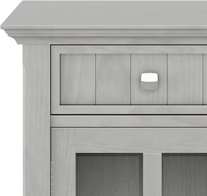SIMPLIHOME Acadian SOLID WOOD 36 Inch Wide Rustic Entryway Hallway Storage Cabinet in Fog Grey, For the Living Room, Entryway and Family Room