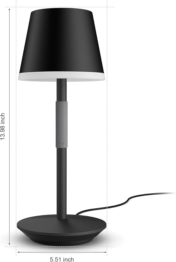 Philips Hue Go Smart Portable Table Lamp, 1 Pack, Black, White and Color Ambiance LED Color-Changing Light, Smart LED Lamp for Indoor and Outdoor Use, Control with Hue App or Voice Assistant