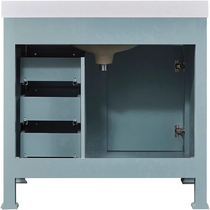 Hanover 36 Set Includes w, Blue Callimont 36'' Vanity Sink Combo for Bathroom, Powder Room | Pre-Assembled 1 Door, 3 Drawers | Accent Mirror| Artificial Stone Countertop Cabinet, 36 inches