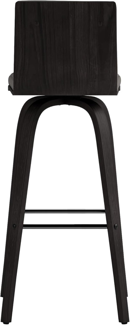 Armen Living Vienna 30" Swivel Bar Stool in Black Wood Finish with Gray Faux Leather - Set of 2