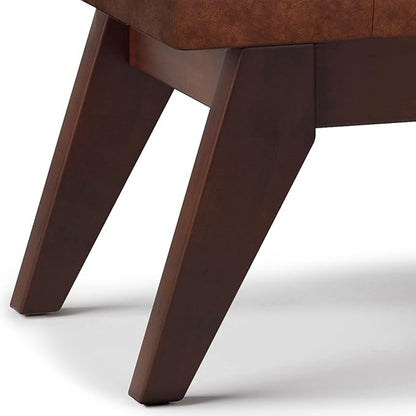 SIMPLIHOME Draper 40 inch Wide Mid Century Modern Rectangle Tufted Ottoman Bench in Distressed Saddle Brown Vegan Faux Leather, Assembled, For the Living Room and Bedroom