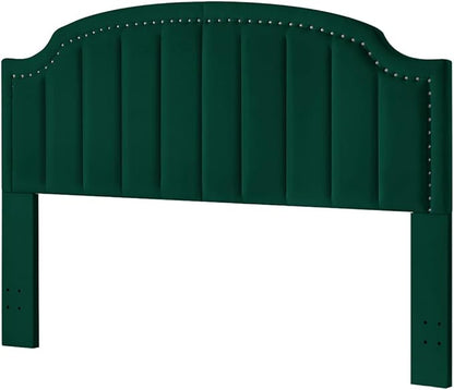 24KF Velvet Fabric Upholstered King/California King Headboard with Nail Trims, Modern Vertical Channel Design with Curved King Headboard, 6052-K-Jade