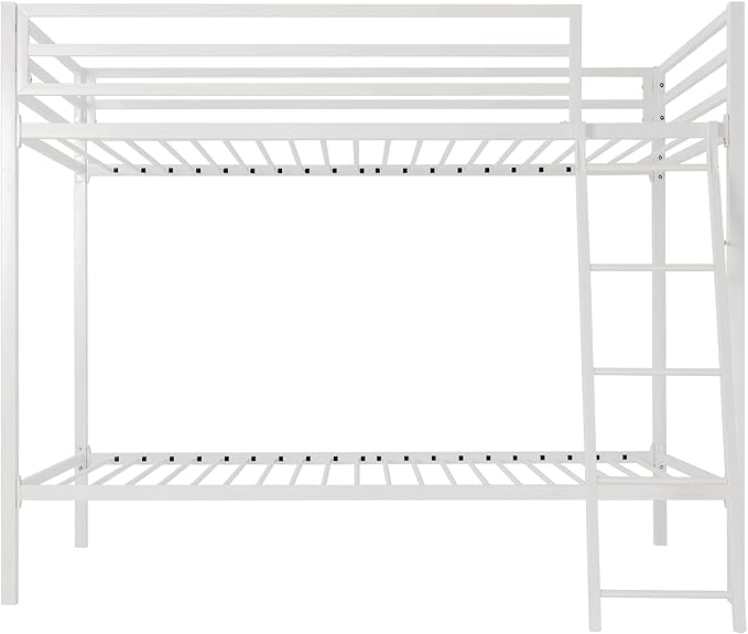 SHA CERLIN Loft Bunk Bed Twin Over Twin Size with Ladder and Guardrail,Heavy Duty Metal Slats Support No Box Spring Needed Small Space Saving Furniture for Bedroom Dorm,White