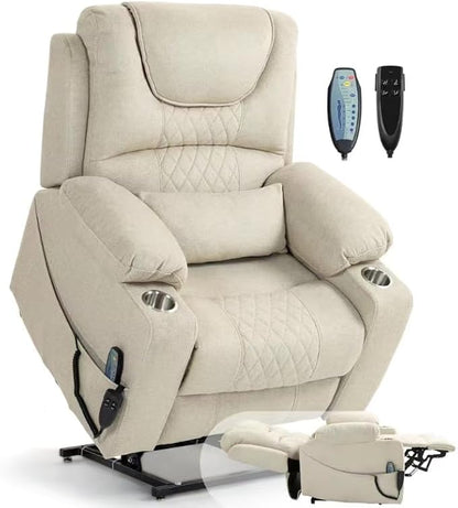 Large Power Lift Recliner Chair Sofa with Massage and Heat for Big and Tall Elderly,Infinite Positions,Dual Motor,Cup Holders,Extended Footrest,Velvet Home Theater Seat