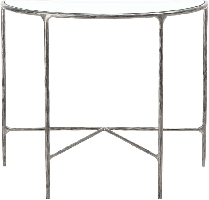 SAFAVIEH Couture Home Collection Jessa Silver Metal/Tempered Glass Top Half Moon Entryway Living Room Console Table (Fully Assembled)