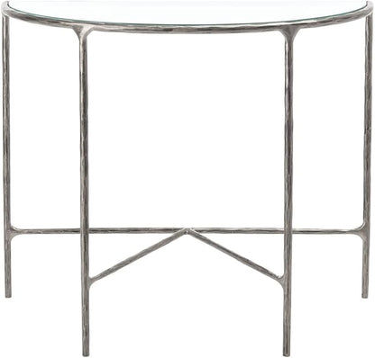 SAFAVIEH Couture Home Collection Jessa Silver Metal/Tempered Glass Top Half Moon Entryway Living Room Console Table (Fully Assembled)