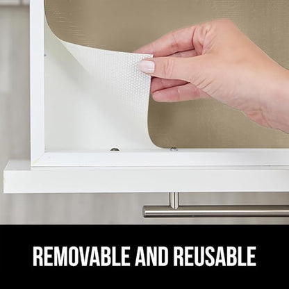 GORILLA GRIP DripGuard Shelf Liner, Non Adhesive Drawer and Kitchen Cabinet Protector, Slip Resistant BPA Free Smooth Surface Plastic Liners for Cabinets, Bathrooms, Closets, 12x120 Inch, Beige