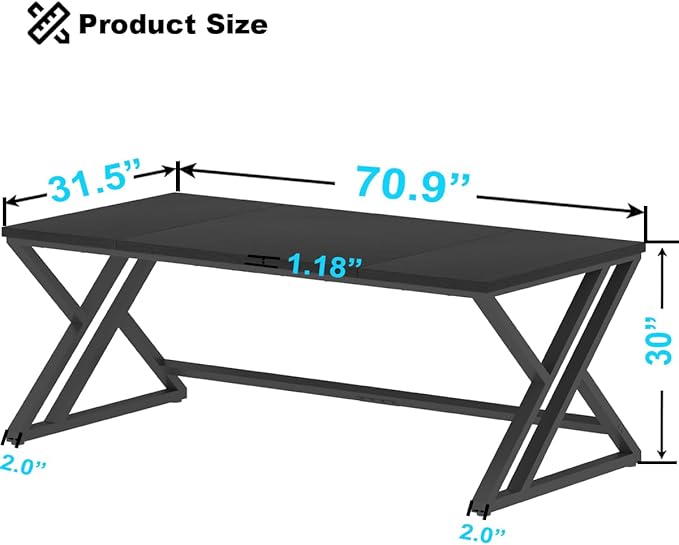 LVB 70.8" Black Computer Desk, Large Industrial Pc Study Home Office Desk, Long Modern Wood Gaming Work Writing Desk for 2 Person, Farmhouse Double Workstation Executive Desk with Storage in Bedroom