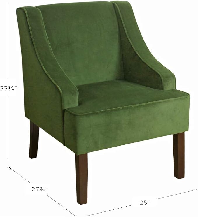 Mid Century Modern Accent Chair Wingback Living Room Chair Comfy Upholstered Scooped Armchair Fabric Side Chair with Wood Legs for Small Space, Bedroom, Apartment, Office, Waiting Room (Green)