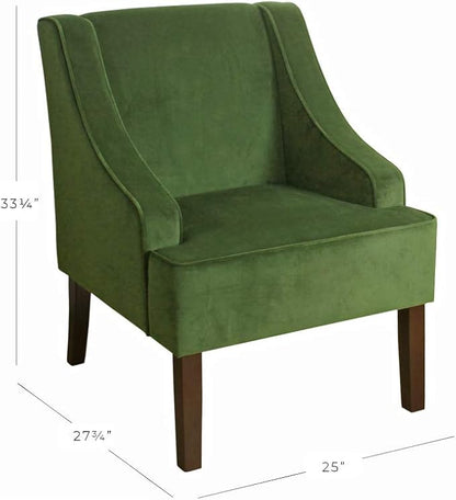 Mid Century Modern Accent Chair Wingback Living Room Chair Comfy Upholstered Scooped Armchair Fabric Side Chair with Wood Legs for Small Space, Bedroom, Apartment, Office, Waiting Room (Green)