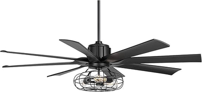 Possini Euro Design 60" Defender Modern Industrial Indoor Ceiling Fan with LED Light Remote Control Matte Black Metal Cage for Living Kitchen House Bedroom Family Dining Home Office Kids Room